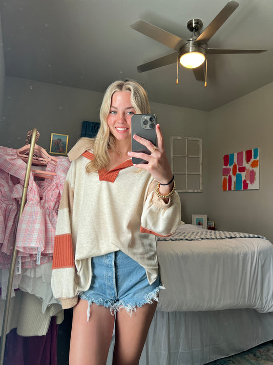 Orange Cozy Charlotte French Terry Knit Pullover