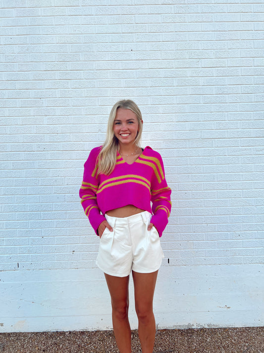 Stripe Collar Sweater Top